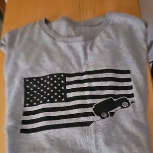 Gray and Black Short Sleeve Tee with American Flag Design